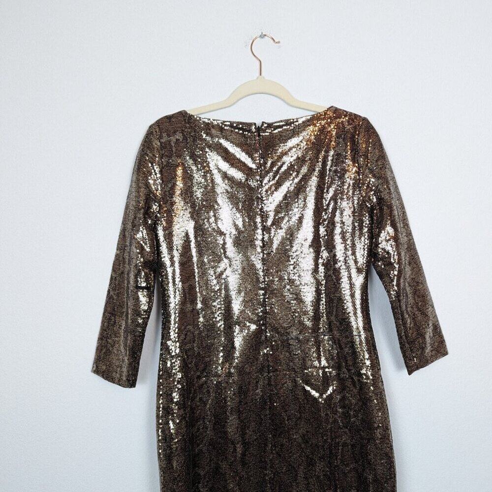 Tahari Ezra Gold And Black Python Sequin Sheath D… - image 4